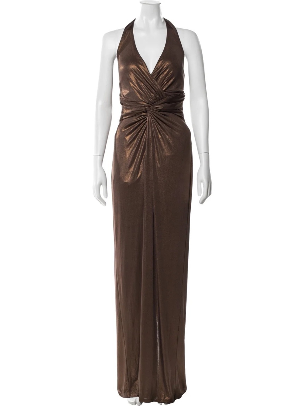 Lauren Ralph Lauren Women's Halter Evening Formal Dress Metallic Bronze Size 14